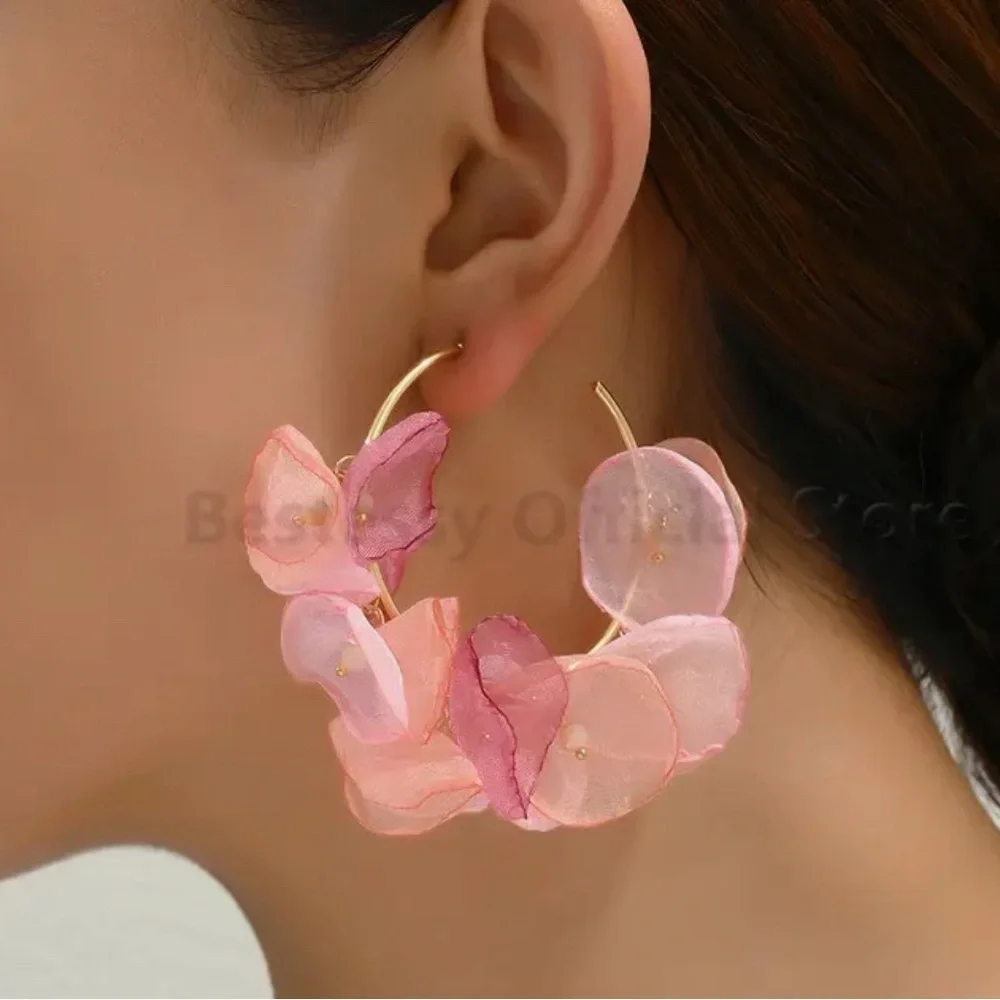 Zara Chiffon Flower Hoop Earrings - Picture 10 of 13